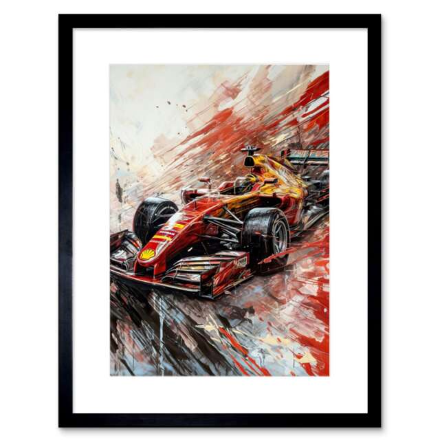 "Red Race Car Motorsport 9x7"" Black Framed Wall Art Print"