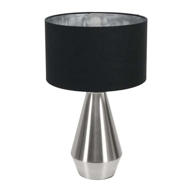 ValueLights Jax Brushed Chrome Touch Table Lamp Black Chrome Shade