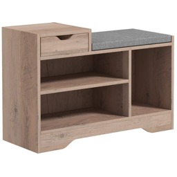 HOMCOM Shoe Storage Bench, Shoe Rack Bench with Seating Cushion, Drawer, 3 Open Compartments and Table Top for Entryway, Hallway, Distressed Grey