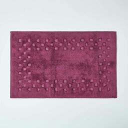 Homescapes Cotton Check Border Bath Mat - Aubergine Purple 45 x 75 cm