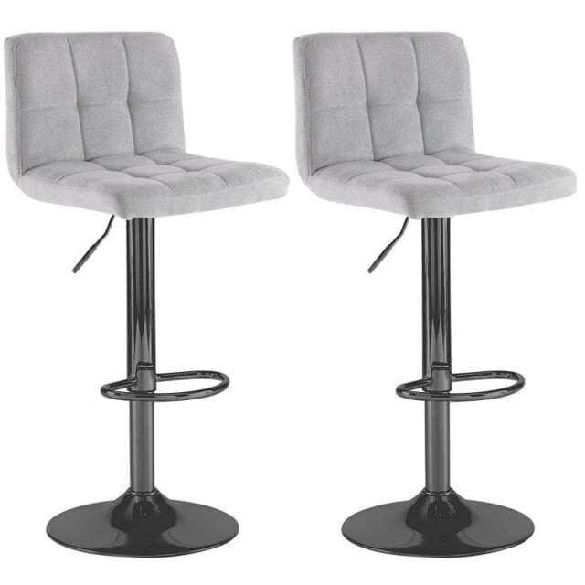 Neo Cuban Bar Stool Grey Fabric Black Steel Base Set of Two