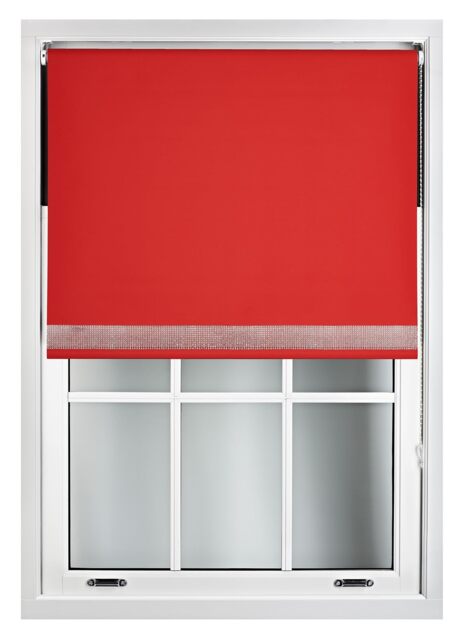 FURNISHED Thermal Blackout Roller Blinds with Diamante Edge Made to Measure Window Shade Red Red (W) 180cm x (L) 210cm