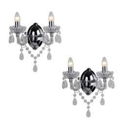 Set of 2 Clear and Chrome Marie Therese Style 2 x 40W Wall Light Clear Clear acrylic with polished chrome plate detail Small 2