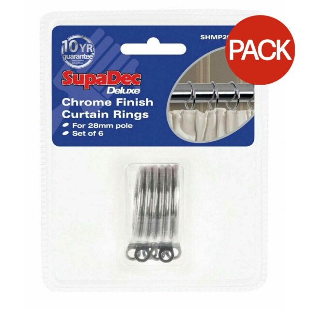 Woodside Curtain Rings (Pack of 6) - Silver - 28mm