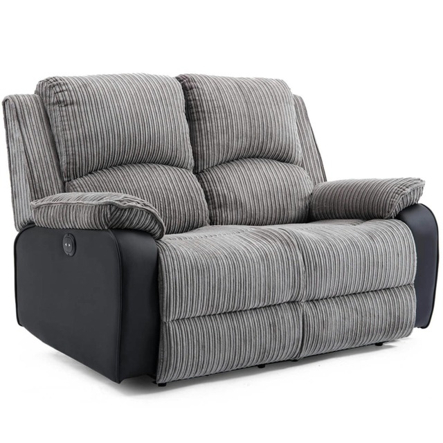 Postana 2 Seater Electric High Back Jumbo Cord Fabric Recliner Sofa (Grey)