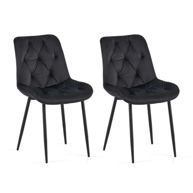 SONARA Modern Set of 2 Velvet Dining Chairs with Ergonomic Upholstered Seat Black