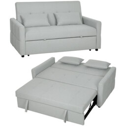 HOMCOM 2 Seater Sofa Bed, Convertible Pull Out Bed Settee, Light Grey Grey Light Grey