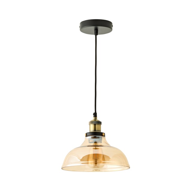 ValueLights Wallace Black And Gold Amber Glass Pendant Ceiling Light Orange