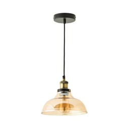 ValueLights Wallace Black And Gold Amber Glass Pendant Ceiling Light Orange