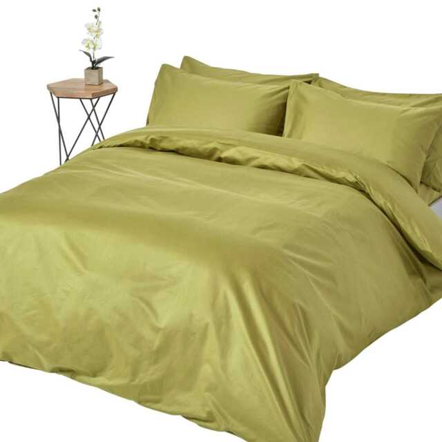 Homescapes Olive Green Egyptian Cotton Duvet Cover with Pillowcases 1000 Thread Count, Single Green Single