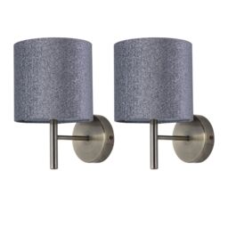 Set of 2 Brea - Antique Brass Wall Lights with Silver Glitter Shades Yellow Grey 2