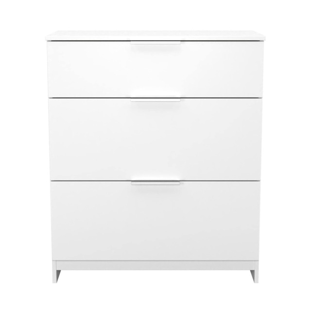 Dover 3 Drawer Deep Chest of Drawers in White Matt & White (Ready Assembled) White White Matt & White