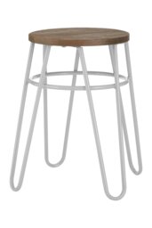 Orsina Grey Metal and Elm Wood Round Stool, Small Hairpin Stool, Versatile Metal Stool for Home, Office, Lounge