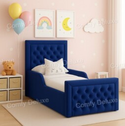 Children's 4ft Blue Plush Velvet Bed Frame