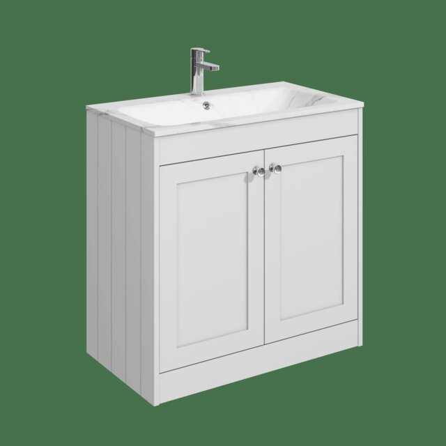 Balterley Floor Standing 2 Door Unit & Stone Basin 1 Tap Hole White 800 x 800 x 453mm