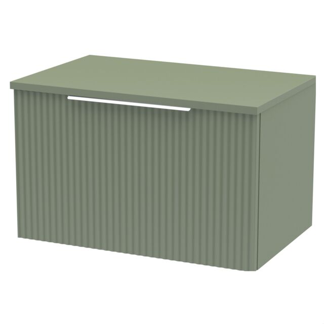 Balterley Tixall Fluted 1 Drawer Wall Hung Vanity Unit with Worktop, Satin Green, 600mm