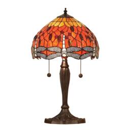 Dragonfly 2 Light Small Table Lamp Dark Bronze, Red, Tiffany Style Glass, E27