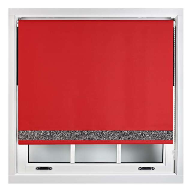 FURNISHED Thermal Blackout Roller Blinds with Glitter Edge - (W)95cm x (L)210cm Red Red (W) 95cm x (L) 210cm