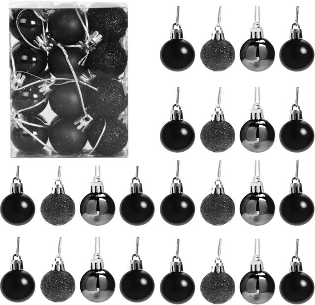 30mm/24Pcs Christmas Baubles Shatterproof Black,Tree Decorations