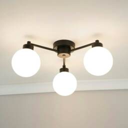 ValueLights Jonah Matt Black 3 Arm Globe Ball Shade Flush Ceiling Light with LED Bulbs Black
