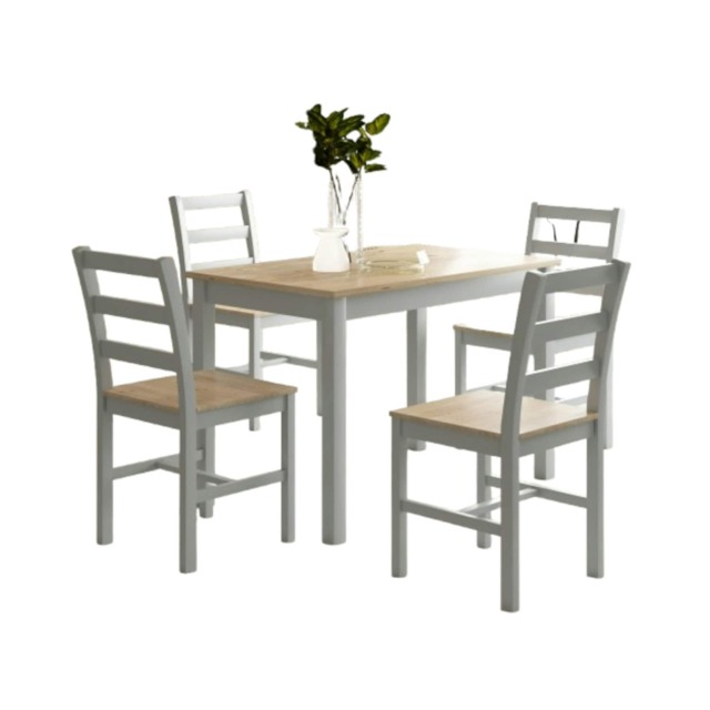 5 Piece Wooden Dining Set In Grey With Natural Table Top
