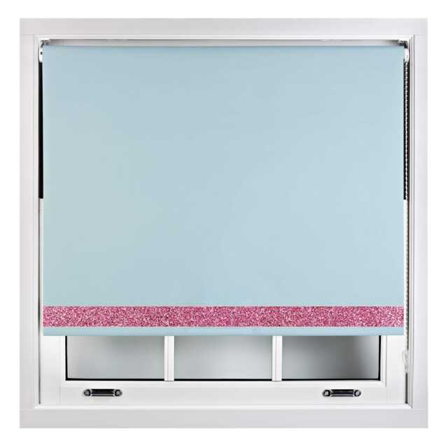 FURNISHED Thermal Blackout Roller Blinds with Glitter Edge - (W)55cm x (L)210cm Blue Duck Egg Blue (W) 155cm x (L) 210cm