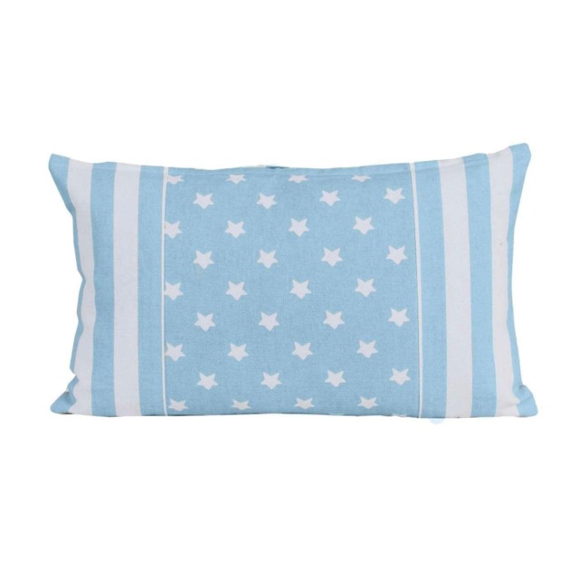 Homescapes Cotton Blue Stripe Border - Stars Rectangular Cushion Cover - 30 x 50 cm Blue Blue 30 x 50 cm