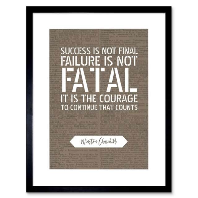 "Dictionary Page Quote Winston Churchill Success 9x7"" Black Framed Wall Art Print"