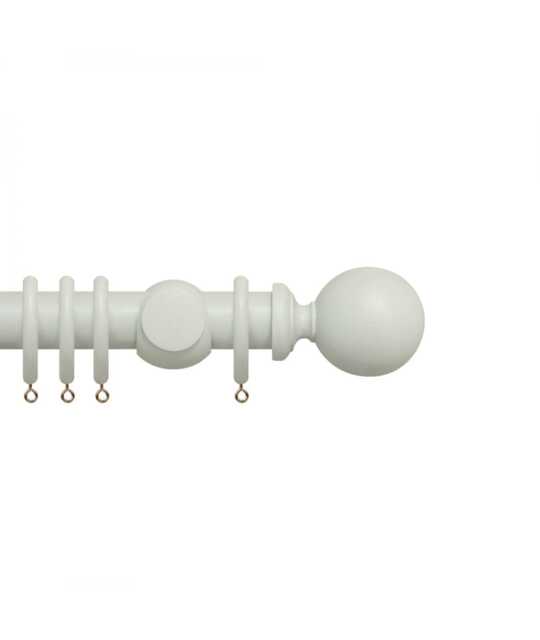 Premium 35mm Wooden Curtain Pole Set - Chalk White 160cm White Chalk White