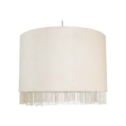Fringed - Off White 38cm Fringed Velvet Pendant Shade White Large 1