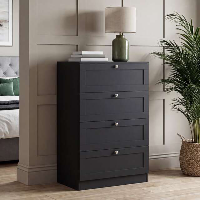 Vida Designs Altino Black 4 Drawer Chest Storage Unit - H: 99cm x W: 65cm x D: 36cm