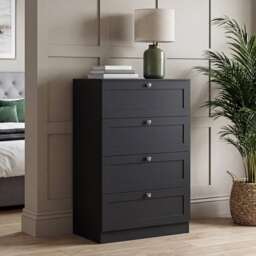 Vida Designs Altino Black 4 Drawer Chest Storage Unit - H: 99cm x W: 65cm x D: 36cm