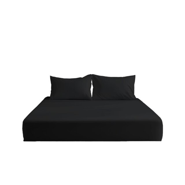 Luxury 200TC Soft Touch Fitted Sheet Bed Linen 40cm Extra Deep Skirt Black Black Single