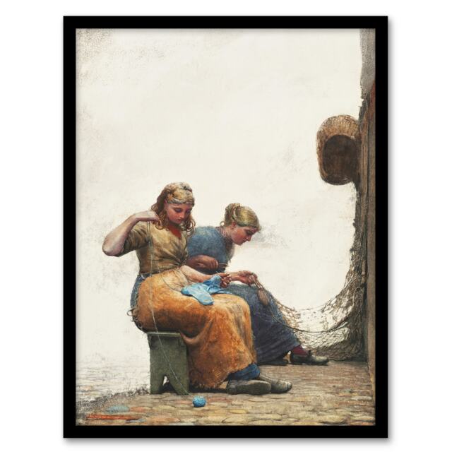 Winslow Homer Women Mending the Fishing Nets Framed Wall Art Picture Print A4