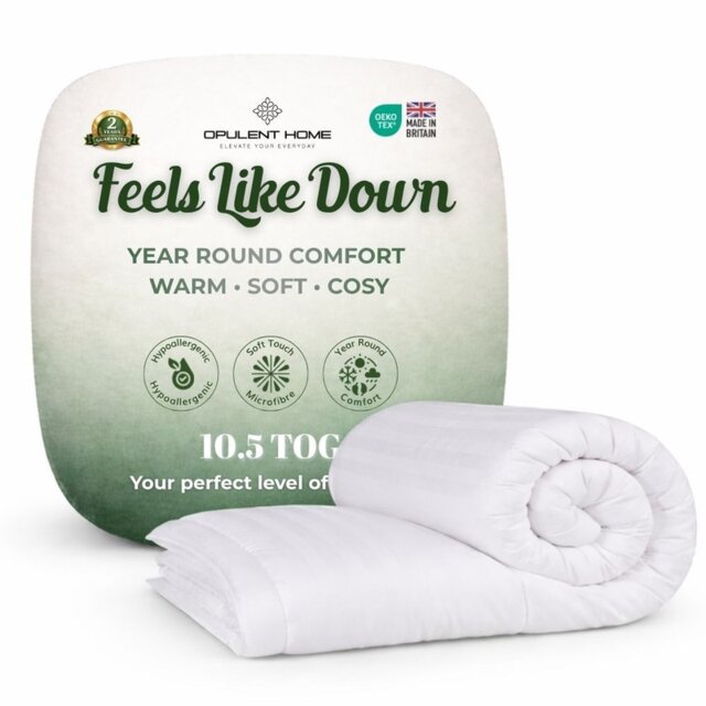 Opulent Home Premium 10.5 Tog All Season Duvet - Anti-Allergy Hypoallergenic Hollowfibre Quilt White Double