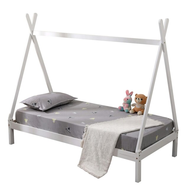 Harry Kids Childrens White Wooden Teepee Tent Single Bed Frame White White Single