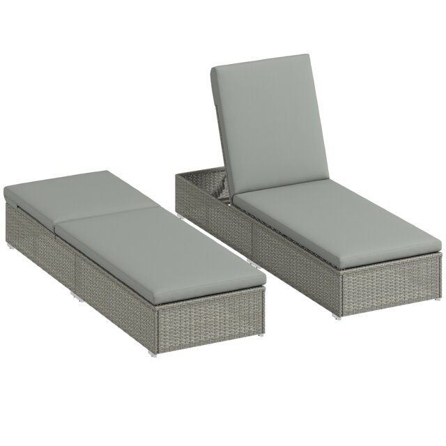 Outsunny Patio Rattan Chaise Lounge Garden Pool Wicker Sun Lounger Adjustable Grey Light Grey One Size