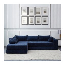Groundlevel Camden Sectional Super Soft Velvet 2 / 3 Seater Sofa or Optional Cube Footstall Blue Navy Three Seater