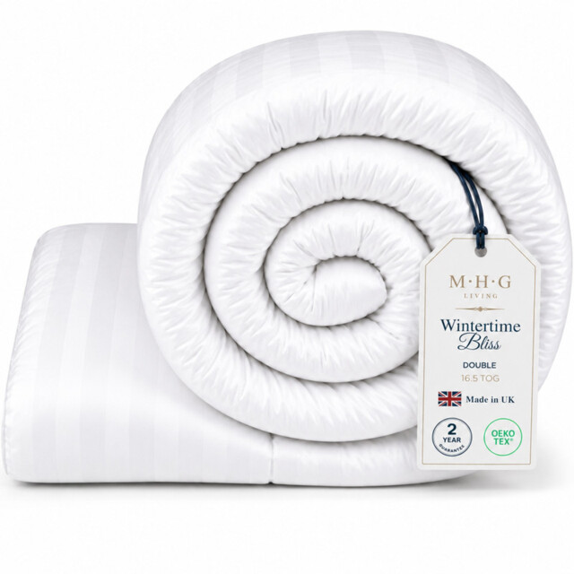 MHG Living Heavy 16.5 Tog Winter Duvet – Extra Warm Hollowfibre Quilt for Cold Nights White Double
