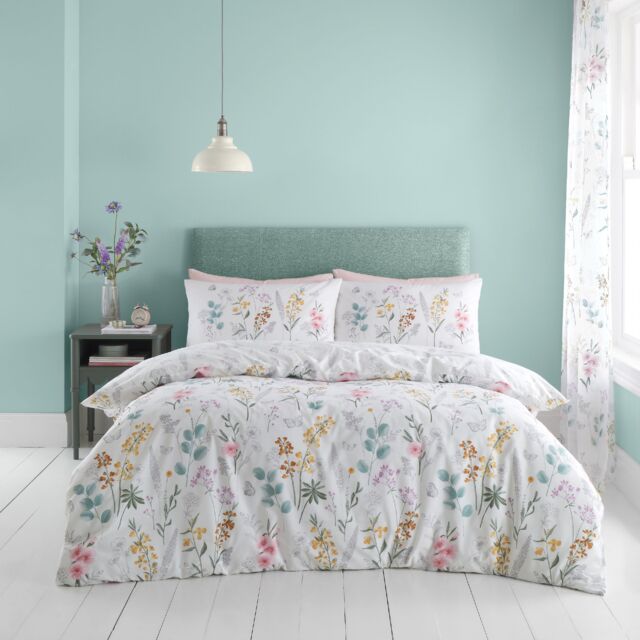Emilia Floral Reversible Duvet Cover Set White White / Green