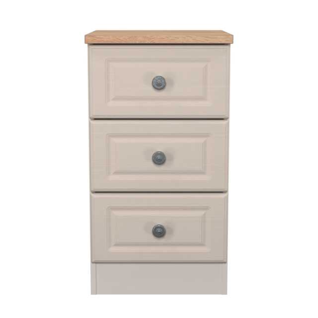 Surrey 3 Drawer Bedside Cabinet in Kashmir Ash & Bardolino Oak (Ready Assembled) Cream Kashmir Ash & Bardolino Oak