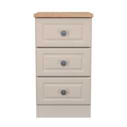 Surrey 3 Drawer Bedside Cabinet in Kashmir Ash & Bardolino Oak (Ready Assembled) Cream Kashmir Ash & Bardolino Oak