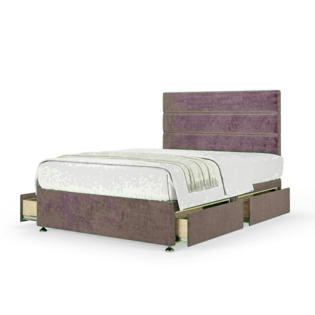 Mauve Naples Velvet 4 Drawer Divan Base and Milan Headboard Super King