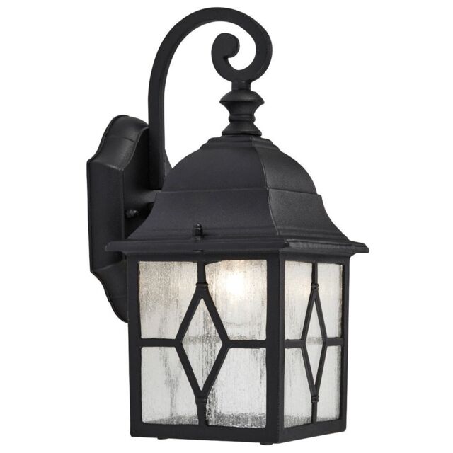Traditional Outdoor Matt Black Wall Lantern Light with Cathedral Lead Glass Black Black 1