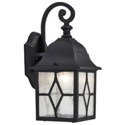 Traditional Outdoor Matt Black Wall Lantern Light with Cathedral Lead Glass Black Black 1