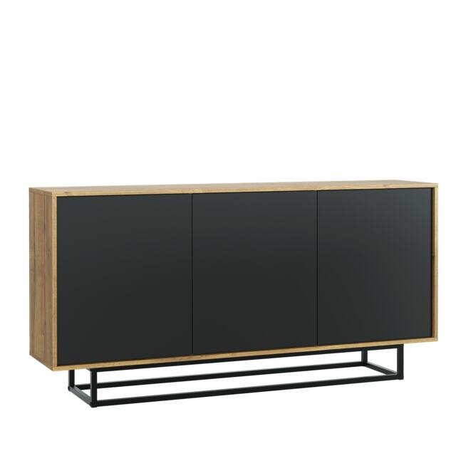 Sideboard 160cm Oak Matt Body & Black Matt Doors – Modern Storage Cabinet Bronze Black 160