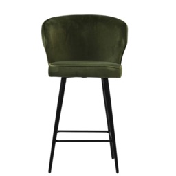 Lakeland Furniture Colby Olive Green Velvet Black Fixed Leg Base 1 Bar Stool