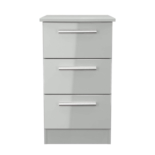 Windsor 3 Drawer Bedside Cabinet in Grey Gloss & Dusk Grey (Ready Assembled) Grey Grey Gloss & Dusk Grey