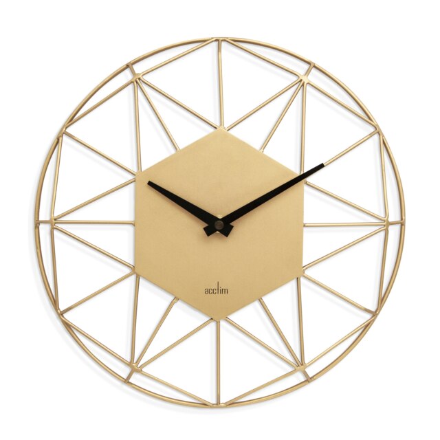 Acctim Alva Wall Clock Quartz Metal Geometric Wire Frame Open Dial White 30cm Gold One Size