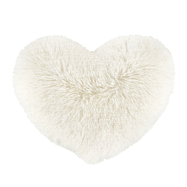 Catherine Lansfield Cuddly Deep Pile Faux Fur Heart Shaped Cushion Cream 35x29cm